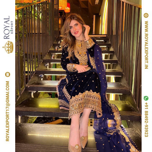 Collection de Salwar Kameez/Ensemble de Robes en Velours Viscose Entièrement Brodé de Qualité Supérieure, Style Ethnique, Nouvelle Collection Royal Export avec Ensemble Dupatta - Product Image 4