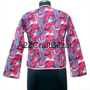 100% Organic Cotton Women's Short Vintage Ethnic Print Quilted Handmade Reversible Eco-Friendly Autumn Winter Streetwear <b>Classy</b> - Product Image 5