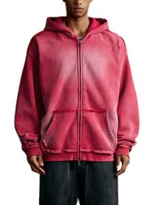 New Arrival Custom Quality Acid Wash <b>Hoodie</b> Distressed Sun Faded French Terry <b>Hoodie</b> Men Top Quality - Product Image 3