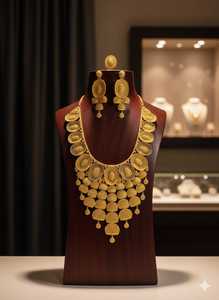 Classic 1K Gold Plated <b>Copper</b> Brass <b>Necklace</b> Set Women Jewelry Showcasing Shiny Elegant Texture For Festivals Wedding Functions - Product Image 2