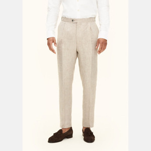 Pantalon pour homme en toile de lin/coton épaisse, coupe droite, taille mi-haute, pleine longueur, résistant, écologique et décontracté - Product Image 1