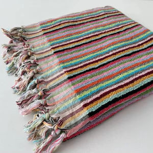 Stripe Printed Organic 100% <b>Turkish</b> Handloomed Cotton Square Peshtemal Hammam Bath Towel 90x180cm 900gr Multi-purpose - Product Image 1