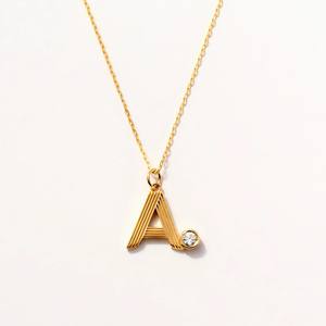 Collier personnalisé avec initiale texturée en diamant véritable naturel, or jaune 10 carats, or blanc, classique, haute qualité, nouvelle arrivée, tendance - Product Image 1