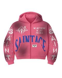 Diseño de diamantes de imitación Pattran Heavyweight Hoodie de alta calidad de moda Streetwear ácido lavado de gran tamaño Unisex Zip Up personalizar sudaderas con capucha - Product Image 2