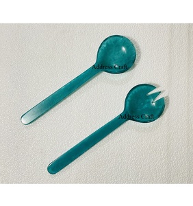 Juego de servidor de ensalada de Color turquesa de resina de estilo lujoso, vajilla para uso en restaurante, utensilios de cocina de resina hechos a mano, juego de cuchara y tenedor - Product Image 2