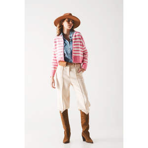 Cárdigan Ligero de Rayas Rosas para Otoño y Primavera con Bordado y Decoración de Botones, Prenda Larga - Product Image 6