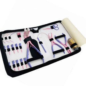 Kit d'outils professionnels pour extensions de cheveux avec étui en cuir pour pose et retrait de mèches adhésives, clips, micro-anneaux et kératine - Product Image 2