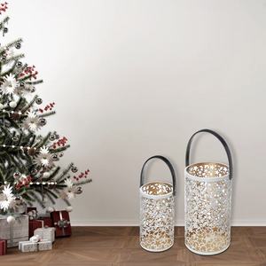 Estrella marroquí Cutwork diseño doble tono hierro cilíndrico linterna hecho a mano último hogar decorativo Navidad acento vela votiva - Product Image 2