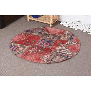 Tapis Patchwork en Laine Vintage Rouge Rouge 330X330cm Grande Surface pour Entrée 10mm Épaisseur Motif Abstrait pour Couloir Rectangle - Product Image 3