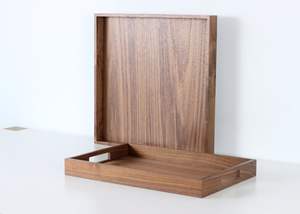 Plateau moderne en bois de noyer pouf avec poignées plateau de service pour la décoration de salon idée cadeau pour la maison - Product Image 5