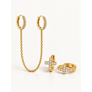 18k Gold Hoop <b>Earrings</b>-Statement Sparkle Duo - Product Image 1