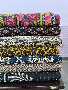 <b>Black</b> Color Vintage Kantha Quilt, Indian Sari Quilt Kantha Throw Blanket, Antique Kantha Twin <b>Bedspread</b> Bedding, Boho Kantha Qu - Product Image 3
