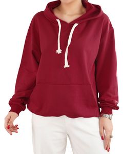 Sweat-shirt à capuche en molleton doux surdimensionné pour femme, couleur marron, chaud, décontracté, pour l'hiver, confortable, avec cordon de serrage et poche - Product Image 1