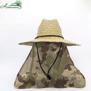 Owboy-sombrero de paja estilo militar, sombrero marrón con sombrilla trasera práctica - Product Image 5