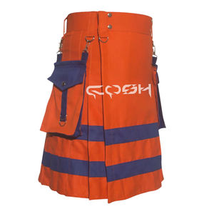 Kilt naranja de tamaño personalizado de alta visibilidad para hombres, Kilt utilitario escocés de algodón hecho a mano, diseño tradicional elegante de bombero - Product Image 1