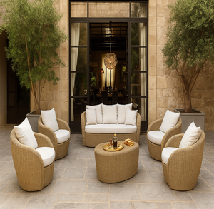 Conjunto de Muebles de Jardín de Mimbre Sintético de Alta Calidad, Moderno e Impermeable, para Exteriores, para Sala de Estar, Decoración de Villas y Resorts - Product Image 1