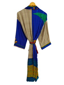 Patchwork Kimono Robe Bikini Cover Up Night Wear Long Robe, Kimono Sari en soie recyclée vintage indien fait à la main, - Product Image 4