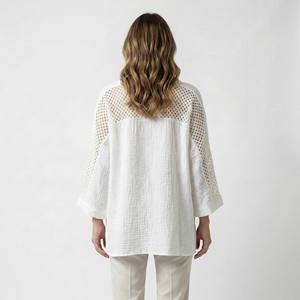 Blusa Casual de Corte Regular con Cuello en V, Tejido de Malla, 85% Lyocell y Viscosa, Talla Única (Tallas 38-44) - Product Image 2