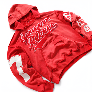 <b>Men</b>’s Distressed <b>Red</b> Pullover Hoodie with Embroidered Lettering, Raw Edge Details, Vintage Streetwear Style Top for <b>Men</b> Casual - Product Image 1