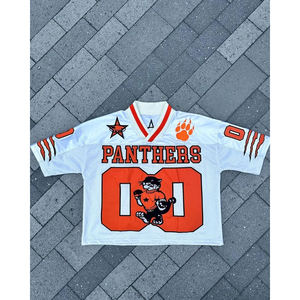 Streetwear d'été pour hommes personnalisé Vintage sérigraphie Boxy recadrée tricoté T-Shirt Gym Football Mesh Jersey pour le football Nouveau - Product Image 1