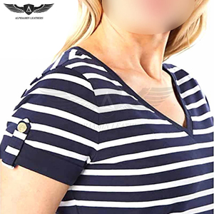 Camisetas de Algodón Estampadas para Mujer, Corte Regular, Hechas a Mano, Servicio OEM, Contraste de Color Azul y Blanco, Precio al por Mayor - Product Image 5