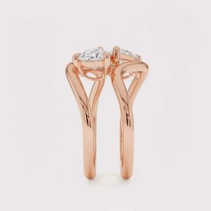 IGI Certified Pear Cut Lab Grown Diamond Bypass Engagement <b>Ring</b> in 14K White / Rose & Yellow Gold - Product Image 3