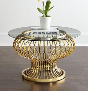 Moda americana chapada en oro con espejo superior mesa de centro Muebles Para el hogar mesa auxiliar redonda moderna negra personalizada - Product Image 1