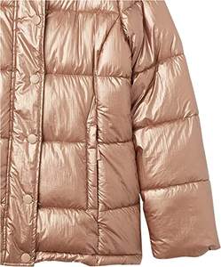 Chaqueta de plumón de alta calidad para mujer, Parka de invierno personalizada con cuello levantado y cremallera, Top acolchado de burbujas con brillo calentado - Product Image 2