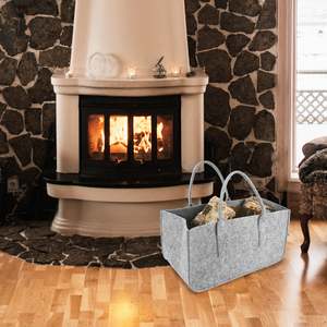 Light Grey Modern Style Felt Bag Canvas <b>Log</b> <b>Holder</b> for Carrying Firewood - Product Image 1