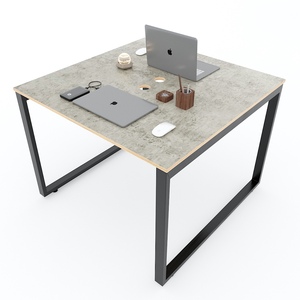 HBRT060 โต๊ะทำงานแบบมินิมอลสำหรับ 2 คน ขนาด 100x100 ซม. ขาเหล็กทรงสี่เหลี่ยม ไม้อัดเคลือบเมลามีน - Product Image 1