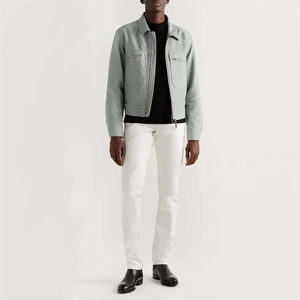 OEM personnalisé 100% coton garni de cuir vêtement lavé Denim Blouson veste pour hommes personnalisé mode chaîne broderie Patch Varsity - Product Image 6