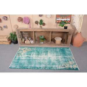 พรมขนสัตว์ตุรกีสีเขียวเบจ3 x 5,6ft วินเทจทำด้วยมือผืนใหญ่สี่เหลี่ยมผืนผ้าลวดลายนามธรรมสำหรับห้องโถงห้องพรมขนสัตว์น้ำยาง - Product Image 4