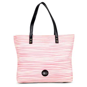 Casual polyester bag with stripe design women hand bag with PU handle exclusive polyester handbag for women with multi pocket