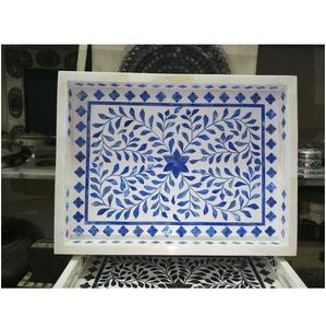 Bandeja de incrustaciones de hueso indio floral hecha a mano Impresionante color azul para el precio de servicio de hotel o motel en casa - Product Image 3