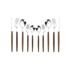 Couverts en acier inoxydable couteau et fourchette cuillère avec manche en bois couverts fourchette à fruits cuillère à dessert cuillère à café vente chaude - Product Image 4