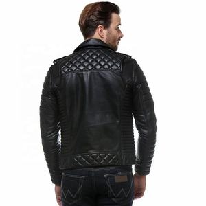 Veste de moto en cuir noir col à revers manches longues veste à glissière en cuir noir vestes en cuir à col à la mode - Product Image 6