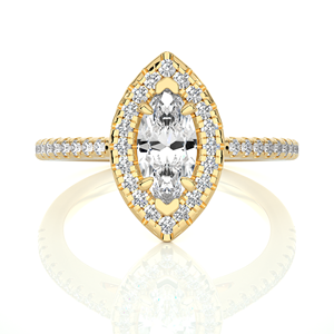 Aniva Jewels Bague de fiançailles en or massif jaune 14k Superbe bague de diamant de laboratoire taille marquise IGI GIA Halo Superbe bague de diamant - Product Image 1