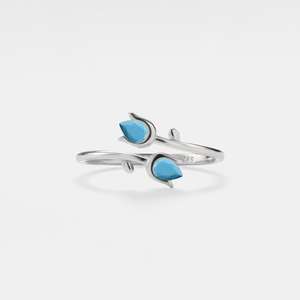 Anillo Apilable Turquesa Tulipán, Plata de Ley 925, Chapado en Oro de 14K, Delicado Anillo de Flor Azul, Joyería de Amistad, Regalo - Product Image 5