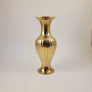 Metal Flower <b>Vase</b> with a Weathered Golden Polished Finished for Farmhouse Decor - Product Image 2