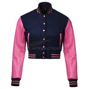 Veste universitaire courte pour femmes en gros Vestes de baseball Letterman avec logo personnalisé Cuir et laine Fabricant d'usine OEM - Product Image 4