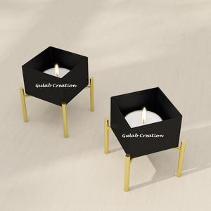 <b>Black</b> Gold Square Wooden Tea Light <b>Holder</b> with Elegant Gold Accents and <b>Candle</b> Stand for Modern Luxury Home Decor - Product Image 1