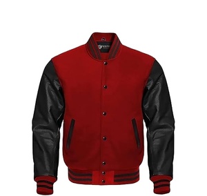 แจ็กเก็ตมีแขนหนังสีดำเสื้อกีฬาเบสบอลบอมเบอร์แจ็คเก็ตปักอักษรอักษร - Product Image 4