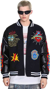 Veste universitaire d'hiver de style rue personnalisée col montant corps en laine manches en cuir véritable motif imprimé Letterman - Product Image 3