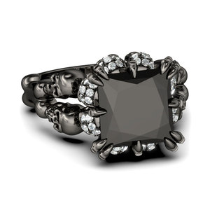 Jeulia Black Tone Princess Cut Sterling Silver <b>Skull</b> <b>Ring</b> for Anniversary - Product Image 3