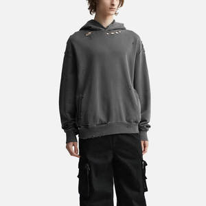 Venta al por mayor 2024 Vintage French Terry Sudadera con capucha para hombre caliente moda pulóver lavado ácido con logotipo personalizado 100% algodón patrón desgastado - Product Image 5