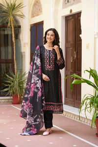 Elegante multicolor hermoso bloque de mano estampado algodón Kurta pantalón conjunto bordado trabajo manga ligera nueva oficina uso diario bajo OEM - Product Image 2