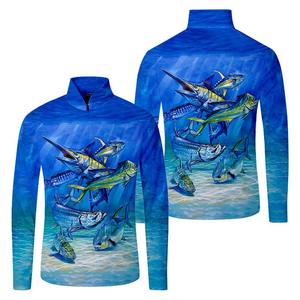 Camisa de cuello redondo de pesca rendimiento poliéster secado rápido impresión por sublimación MOQ bajo personalizada UPF 50 con camisa de pesca con cremallera - Product Image 3