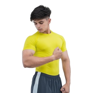 <b>Men</b> Performance Compression T Shirt Polyester Spandex Slim Fit <b>Stretch</b> Gym Workout Quick Dry Breathable Knitted Sports Wear OEM - Product Image 2