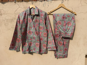 100% conjunto de camisa de pijama de algodón indio Conjunto de pijama conjunto de pijama estampado a mano - Product Image 2