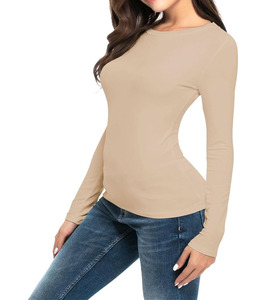 Camiseta de Manga Larga 100% Algodón para Mujer, Camiseta de Manga Larga con Logotipo Personalizado para Mujer, Camisetas Básicas de Estilo Urbano - Product Image 1